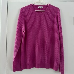 Pendleton 100% Cashmere Fuchsia Cable Knit Sweater XL Luxury Pink Pullover